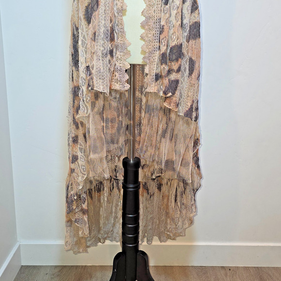Origami By Vivien Lace Long Vest Animal Print Duster Hippie Festival Fairy Sz Xl - Picture 3 of 8